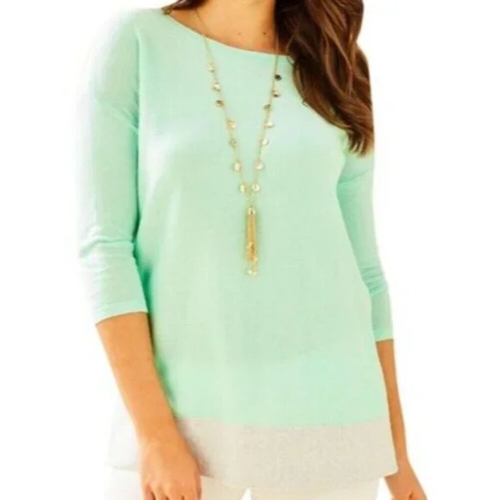 Lilly Pulitzer Dayna Coolmax Resort Aqua Teal Gray Semi Sheer Sweater 001901 XS